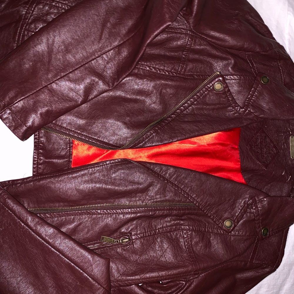 Red/Brown Leather Jacket Faux